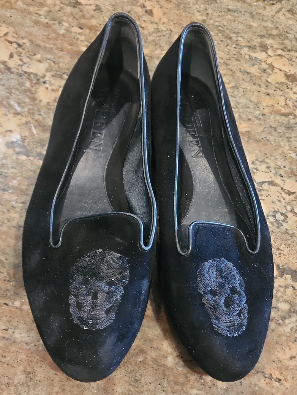 Alexander McQueen Black Suede Skull Sequin Loafers